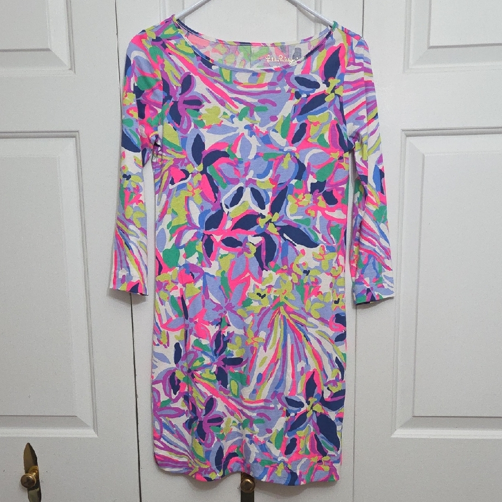 Lilly Pulitzer Marlowe Havin A Blast 3/4 Sleeve Tropical Multi Dress/ XS